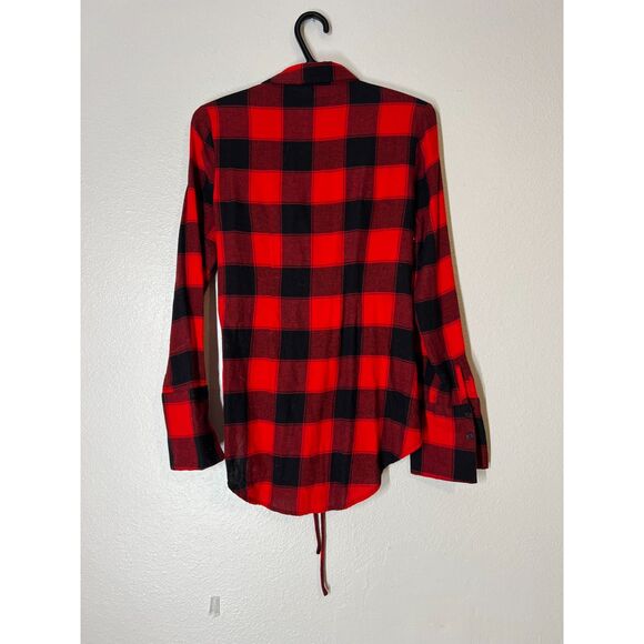 Express Red Black Buffalo Plaid Corset Style Flannel Top Womens XS Grunge Goth - Picture 4 of 8